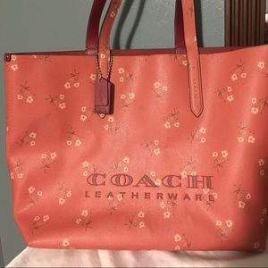 Coach Highline Large Floral Tote Bag Coral Pink Purse